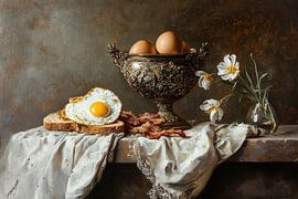 Stilleben mit Prunkgefäß, Ei und Blüten von Klaus Tesching - Art-AI