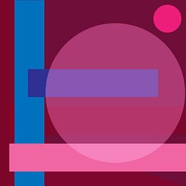 Paysage abstrait rétro des années 70 en violet, rose néon, lilas et bleu sur Dina Dankers