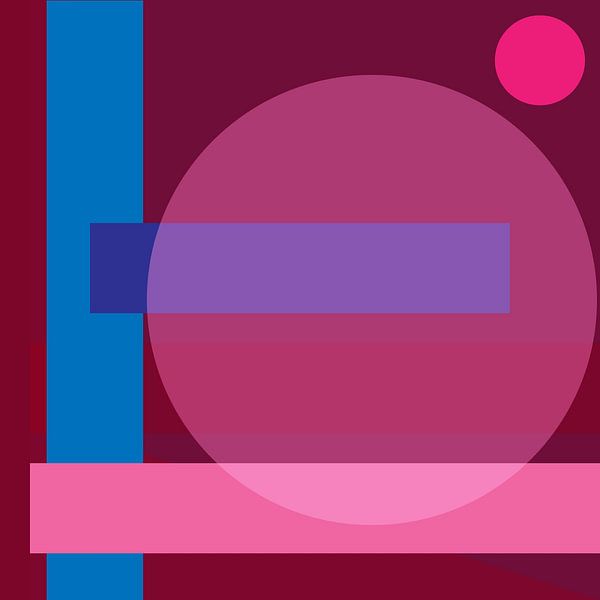 70er Jahre Retro abstrakte Landschaft in lila, neon pink, lila und blau von Dina Dankers