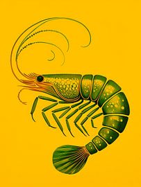 Illustration of an abstract Shrimp in Warm yellow and green by STUDIO ARTSY