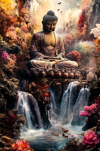 Boeddha in serene kleurrijke natuur