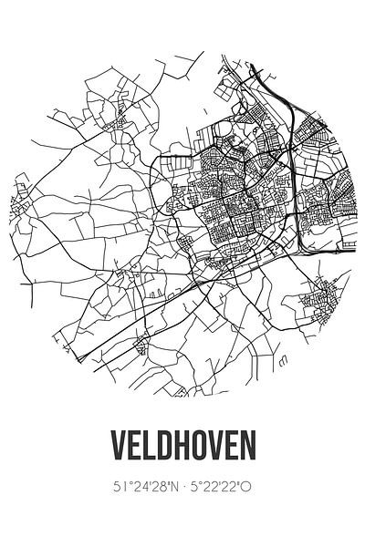 Veldhoven (Noord-Brabant) | Map | Black and White by Prints of Place