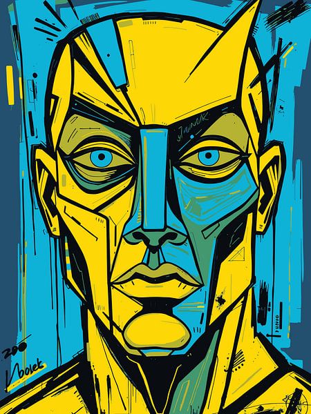 Masque abstrait bleu et jaune par bob rendy