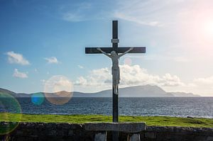 Jesus cross in coastal cemetery in Ireland