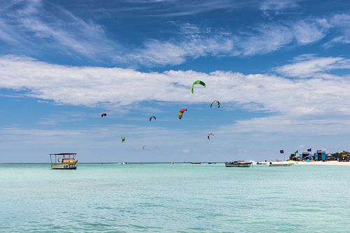 Kite surfers on the beach of Aruba