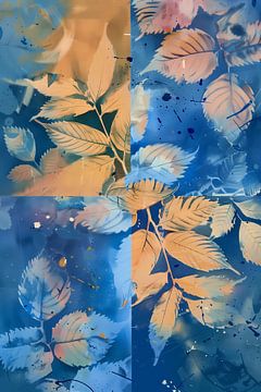 Fond de feuilles saisonnières, peinture numérique sur Ariadna de Raadt-Goldberg