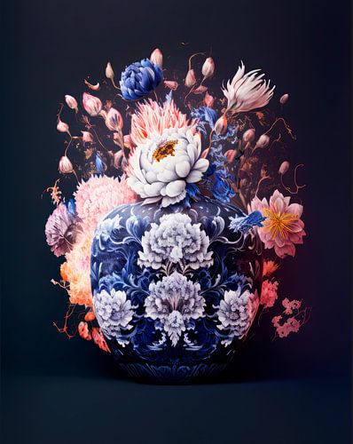 Fleurs exubérantes en bleu delft 2