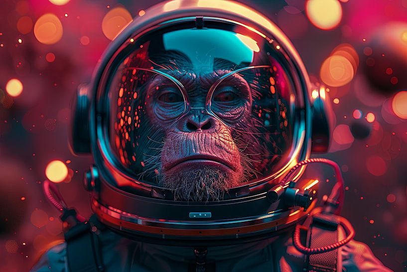 Casque futuriste en combinaison spatiale avec couleurs vives et bokeh par Poster Art Shop