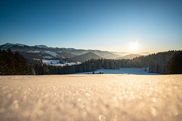 Zonsondergang met uitzicht op Oberstaufen, Staufen, Säntis en de Hochgrat van Leo Schindzielorz