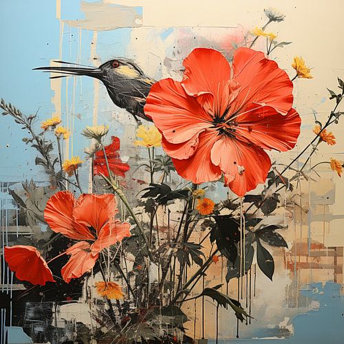 Bird Poppies Collage