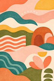 Vrolijk Boho Landschap in Warme Kleuren von Dante S
