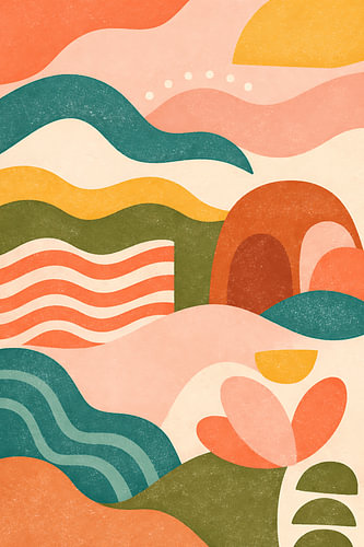 Vrolijk Boho Landschap in Warme Kleuren