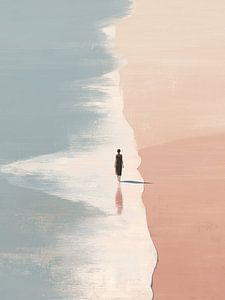 Strandspaziergang in Rosa und Blau