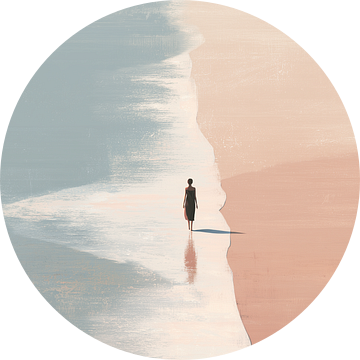 Strandwandeling in roze en blauw