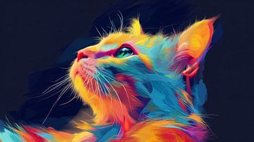 Kleurrijke Kat: Abstract Schilderij van Surreal Media