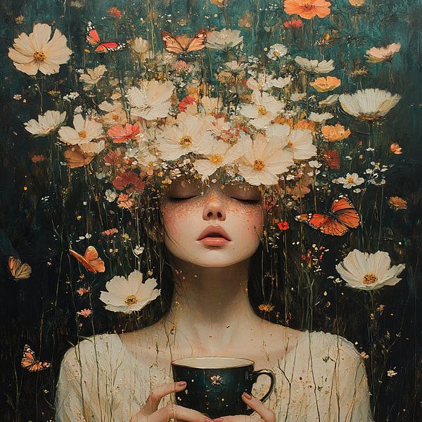 Woman with flowers by Eye catching paintings