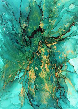 Blauw met gouden orchidee.