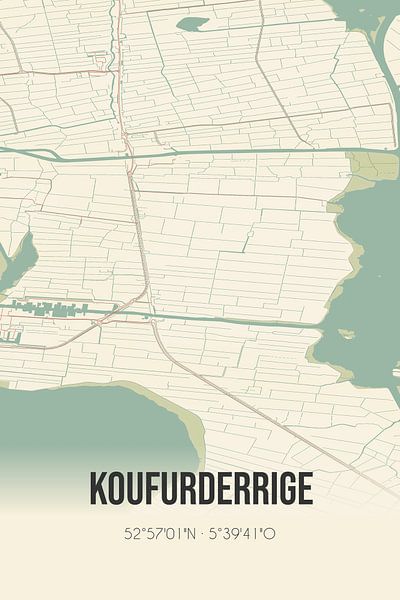 Vintage map of Koufurderrige (Fryslan) by Prints of Place