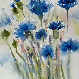 Blauwe Korenbloemen van Rita Tielemans Kunst