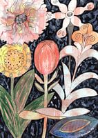 Mixed Flowers with Tulip on Black 