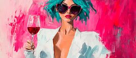 Femme Fatale met glas rode wijn - Pop Art van Poster Art Shop