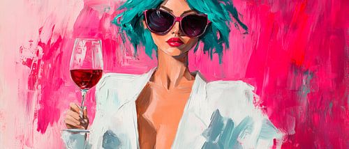 Femme Fatale met glas rode wijn - Pop Art