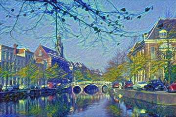 Rapenburg Leiden with Nonnenbrug and Academiegebouw in Van Gogh style by Slimme Kunst.nl