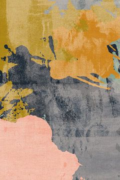 Scandinavische kleurrijke abstracte kunst in oker, blauw, roze van Abstract Minimalist Art