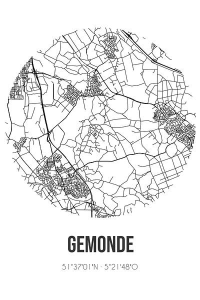 Gemonde (Noord-Brabant) | Map | Black and white by Prints of Place
