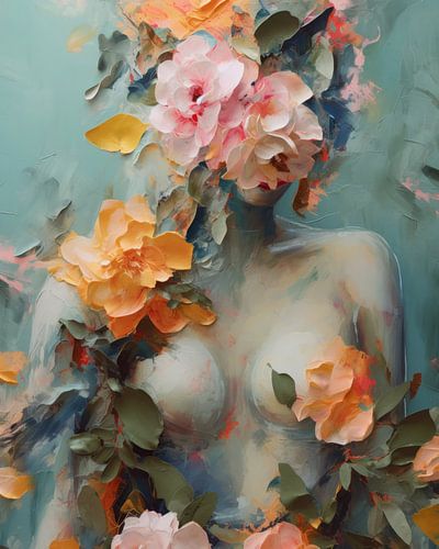 Modern abstract portret in pastelkleuren