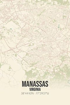 Vintage landkaart van Manassas (Virginia), USA. van MijnStadsPoster