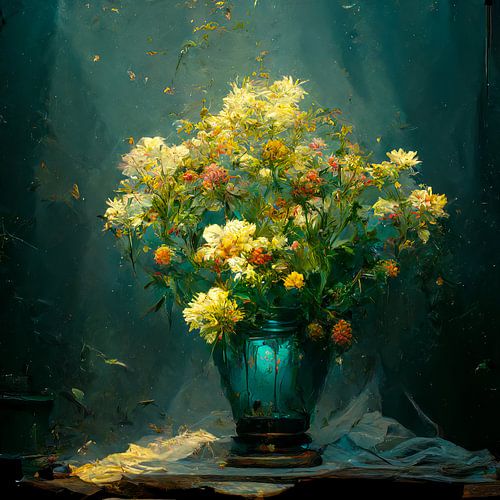 Still life with flowers in vase by Sven van der Wal