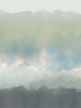 Bunte abstrakte Aquarelllandschaft in hellen Pastellfarben von Dina Dankers