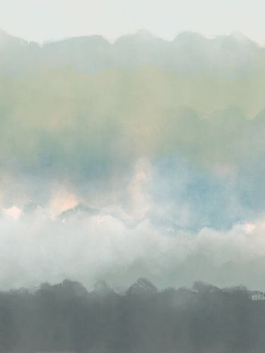 Kleurrijk abstract aquarel landschap in lichte pastels