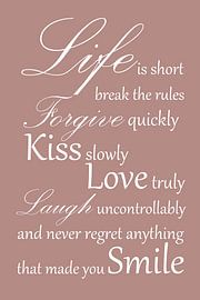 Life is short – Typografie Kunst – Oudroze van Sandra Hazes
