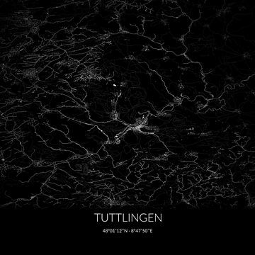 Carte en noir et blanc de Tuttlingen, Baden-Württemberg, Allemagne. sur Rezona