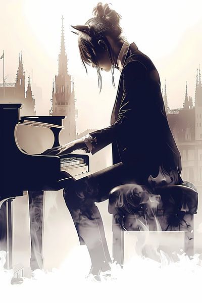 Woman at Piano with Urban Background by Imperial Art House