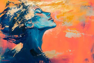 Woman in blue in front of a bright sky by Poster Art Shop