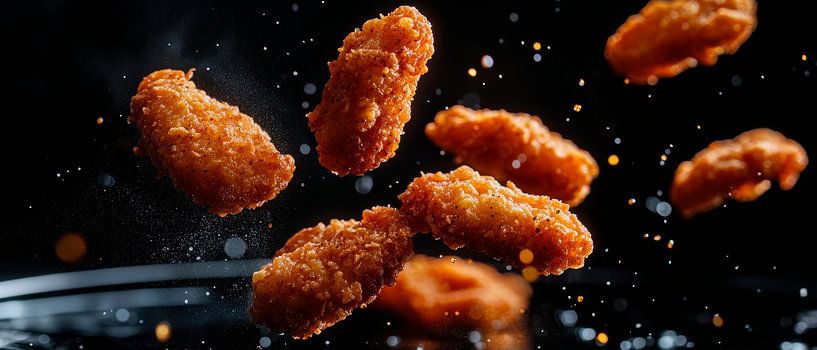 Köstliche Chicken Nuggets in der Luft von Poster Art Shop