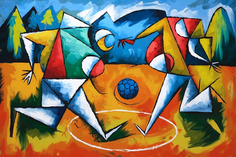 Kubistisch abstract voetbal schilderij van Art & Soul Creations