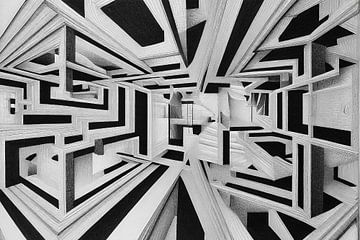 Trammelierte, abstrakte Figur, inspiriert von MC Escher