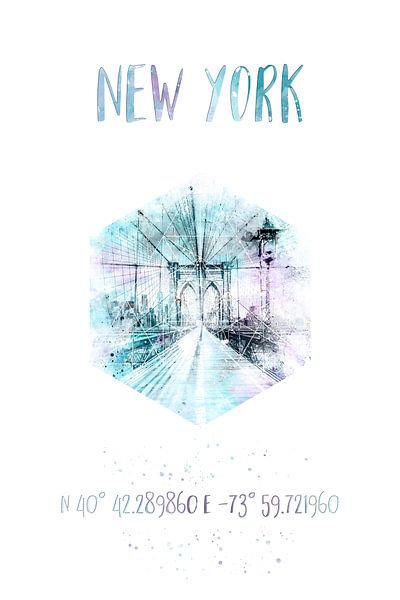 Coordinates NYC Brooklyn Bridge | watercolor by Melanie Viola