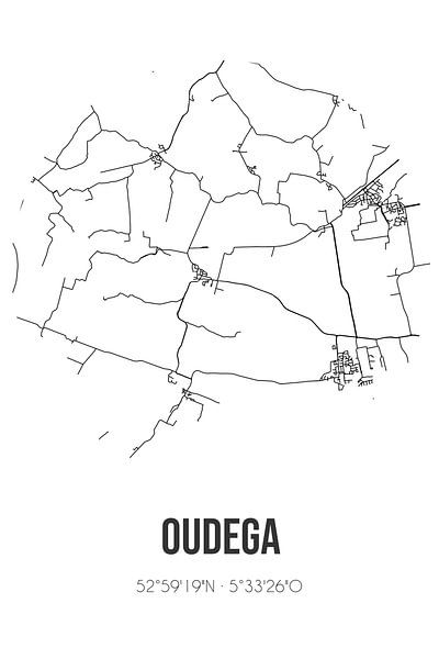 Oudega (Fryslan) | Map | Black and white by Prints of Place