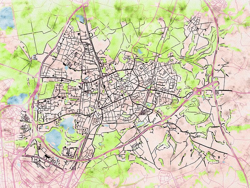 Kaart van Ratingen in de stijl 'Soothing Spring' van Maporia