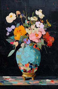 Bunte Blumen auf einem Mosaiktisch