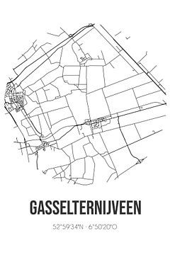 Gasselternijveen (Drenthe) | Landkaart | Zwart-wit van MijnStadsPoster