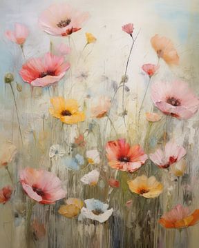 A field of flowers, poppies in pastel colours by Studio Allee