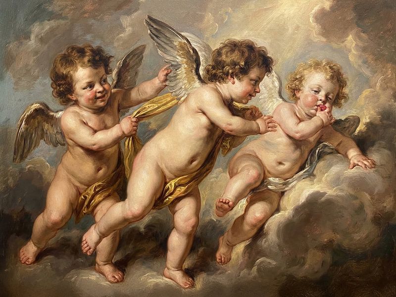 Peinture de trois anges avec des ailes dans les nuages par Markus Gann