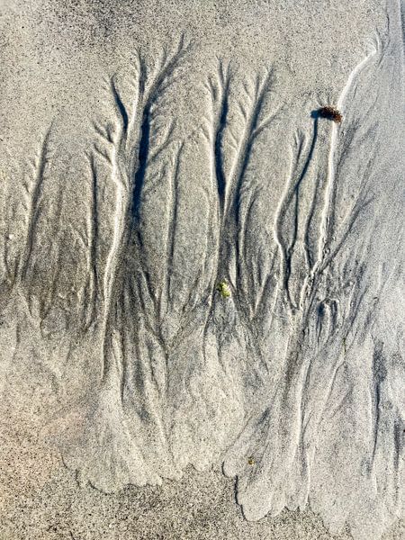 vom Meer geformte Sandskulptur von Mel van Schayk
