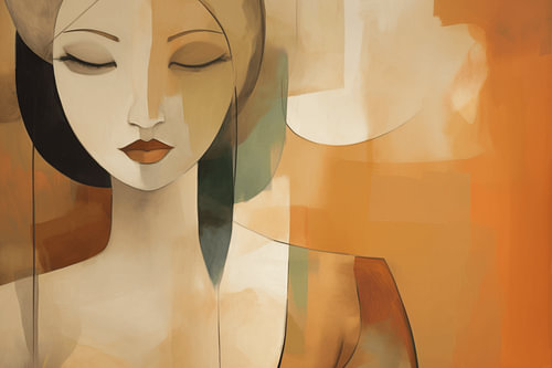 Modern en abstract portret van een vrouw in aardetinten